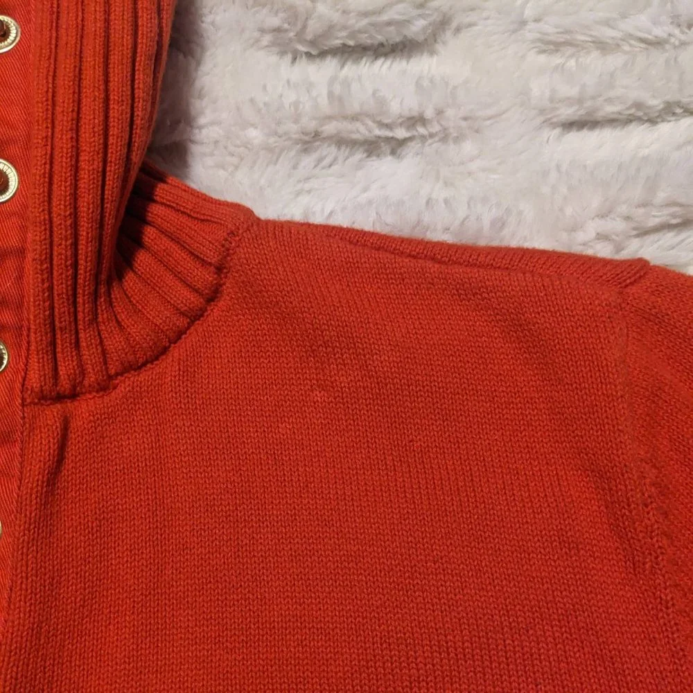 Lauren by Ralph Lauren Vintage Petite Orange Knit Snap Neck Sweater - Picture 6 of 7
